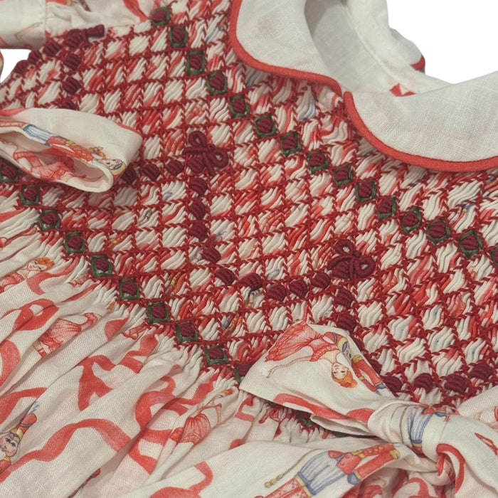 PREORDER Nutcracker Red Bow Coquette Handsmocked Romper