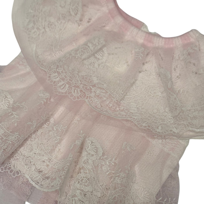 Close-up of pink lace and knitted detailing on Sisi Tulle Pink Set