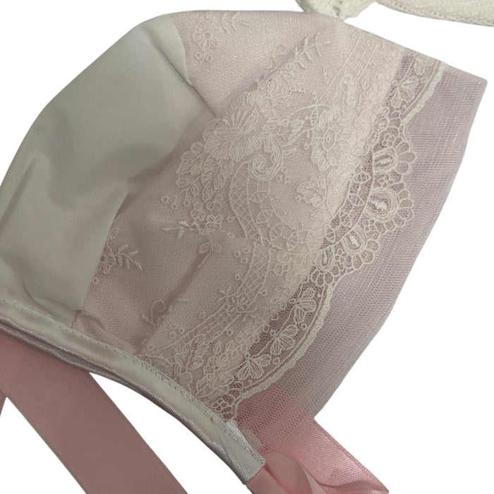 Close-up of pink ribbon and bonnet detailing on Sisi Tulle 3-Piece Set