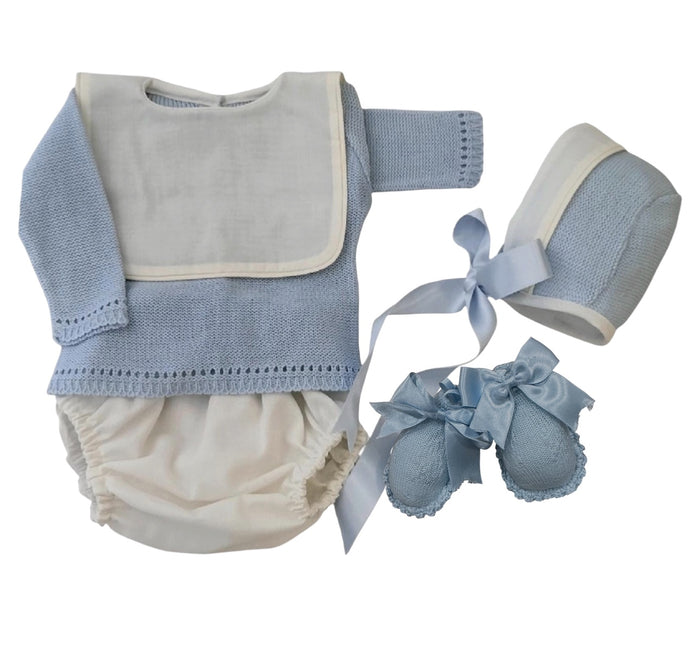 PREORDER Skyler Light Blue Personalized 4-piece Knitted Set (SHIPS 6-8 weeks after order is placed)