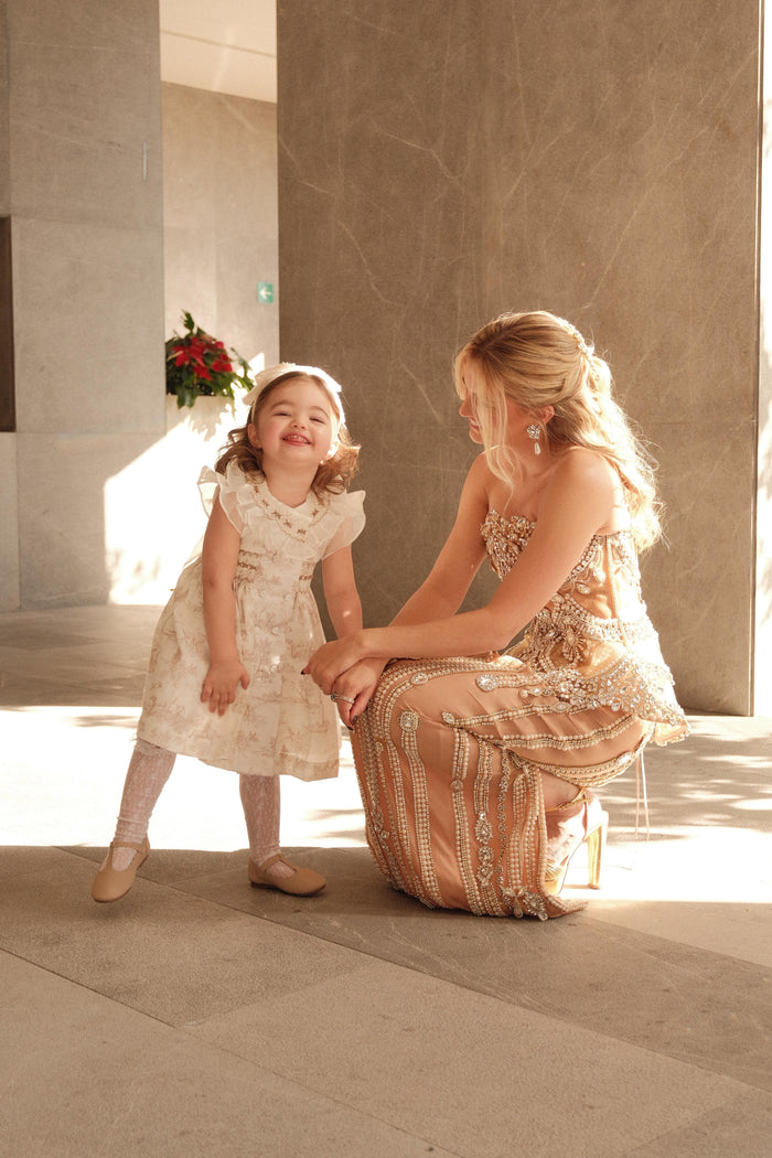 PREORDER TPWC Flower Girl Beige Toile Dress (SHIPS SEPTEMBER)