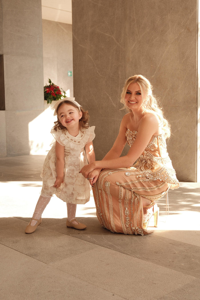 PREORDER TPWC Flower Girl Beige Toile Dress (SHIPS SEPTEMBER)