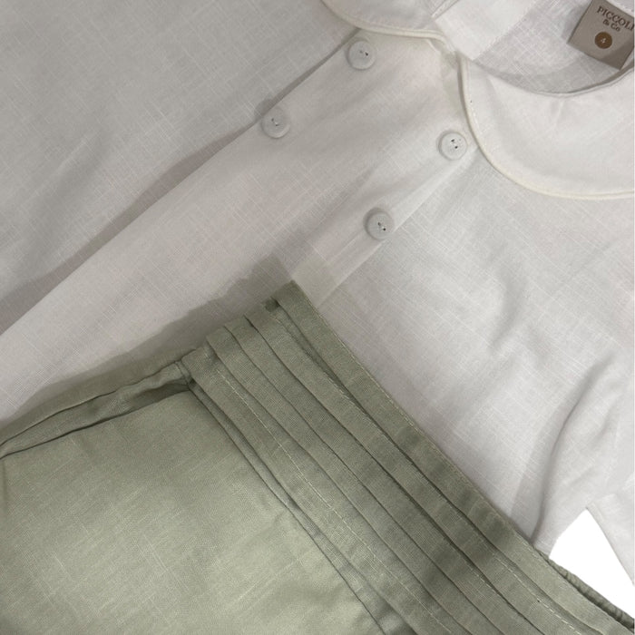 Close-up of integrated cummerbund and button detailing on TPWC Page Boy shorts