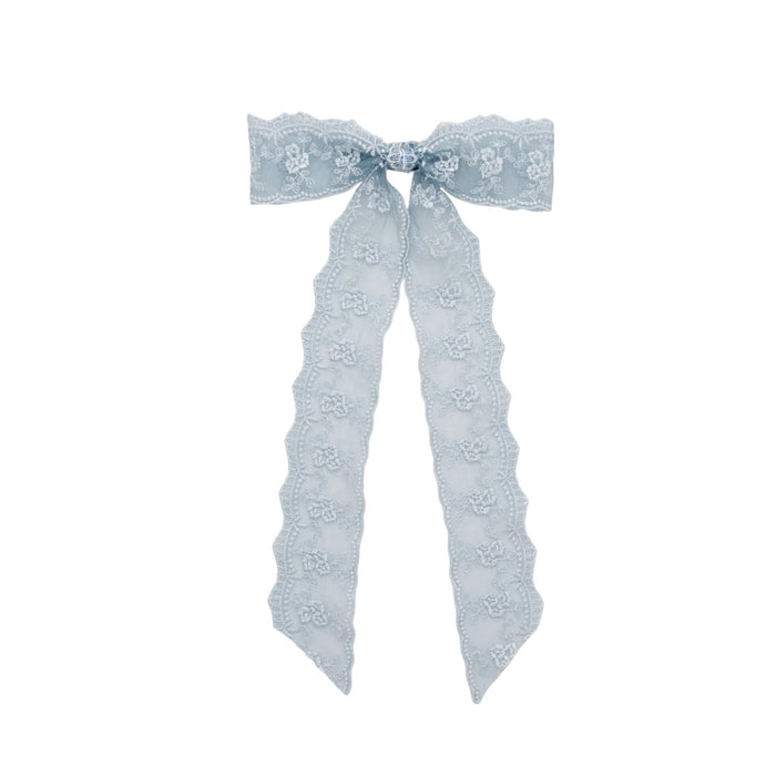 Princess Lace Long Bow Clip Dusty Blue