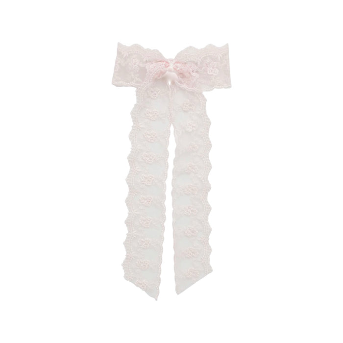 Princess Lace Long Bow Clip Pink