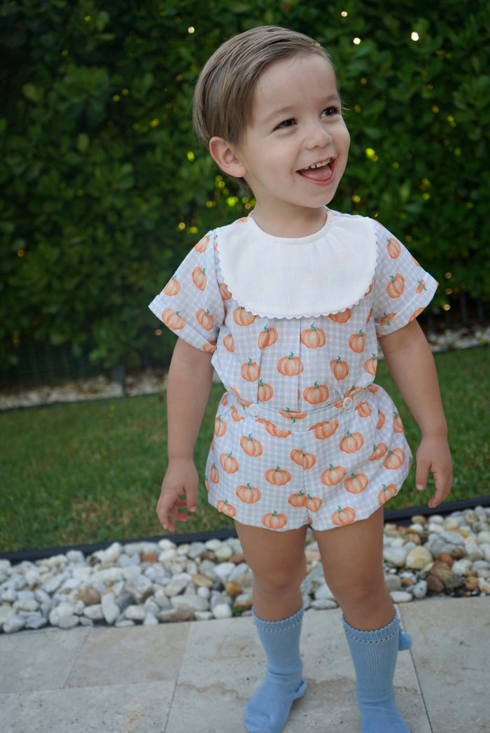 Pumpkin Embroidered Boy 2-PC set