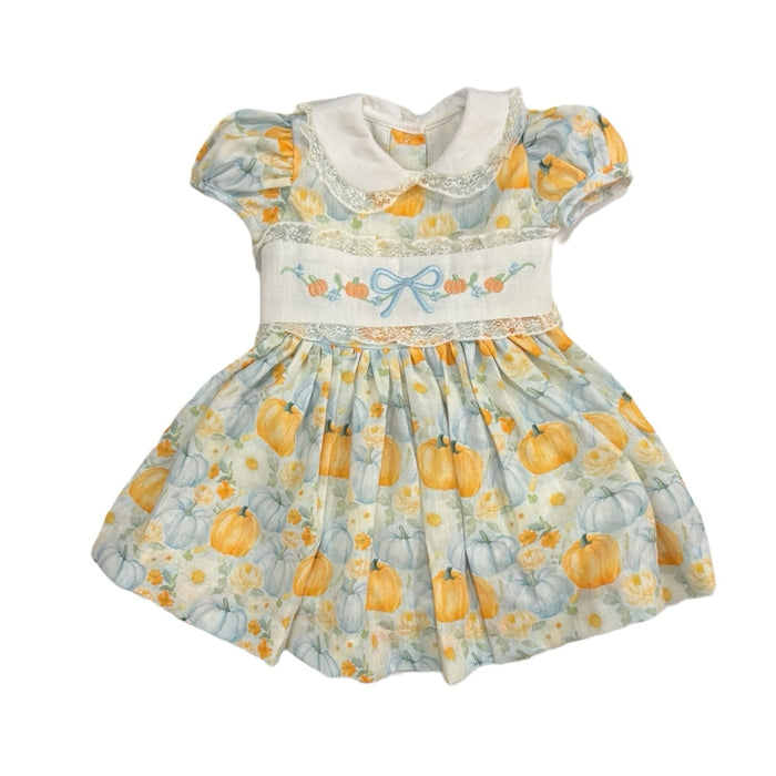 Pumpkin Orange and Light Blue Embroidered Dress