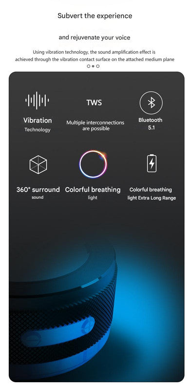 Purple Bone Conduction Vibration Bluetooth Speaker - TWS Stereo, LED, Surface Sound