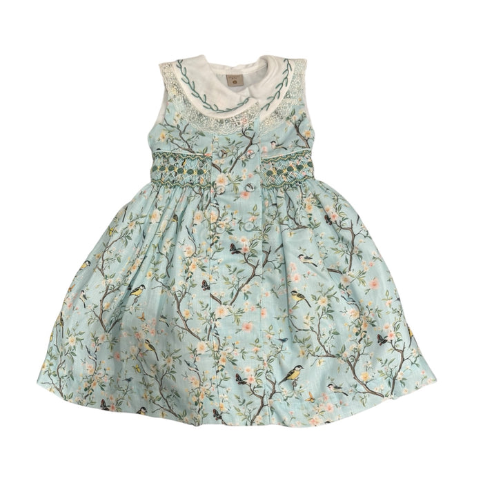 Ramona Birds Blue Handsmocked Sleeveless Dress