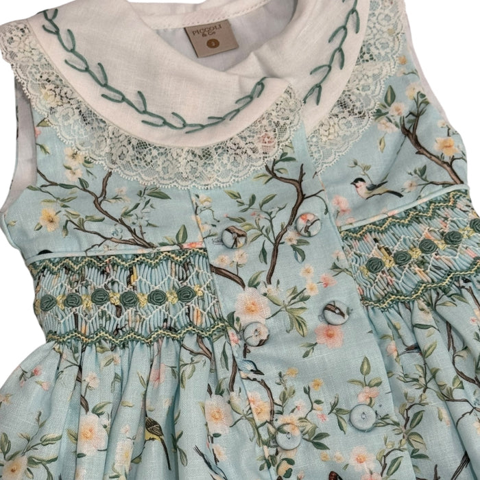 Ramona Birds Blue Handsmocked Sleeveless Dress