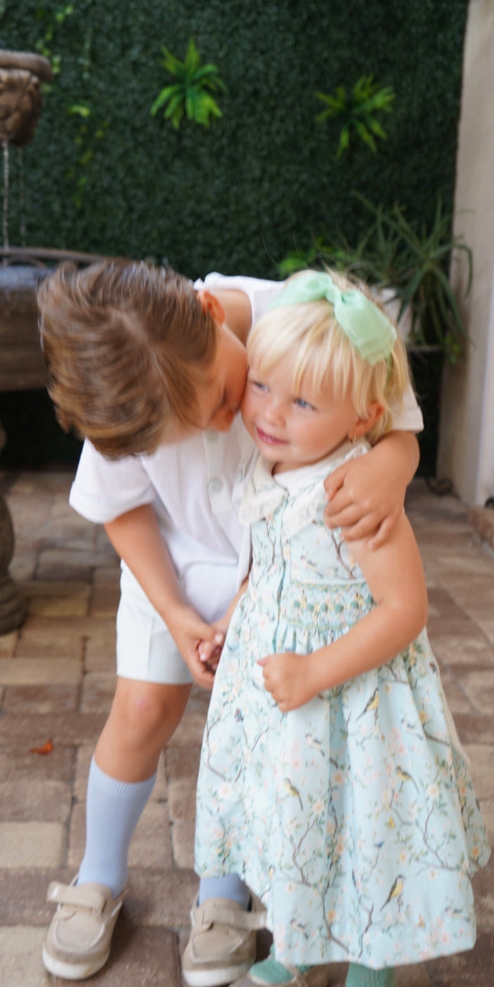 Ramona Birds Blue Handsmocked Sleeveless Dress