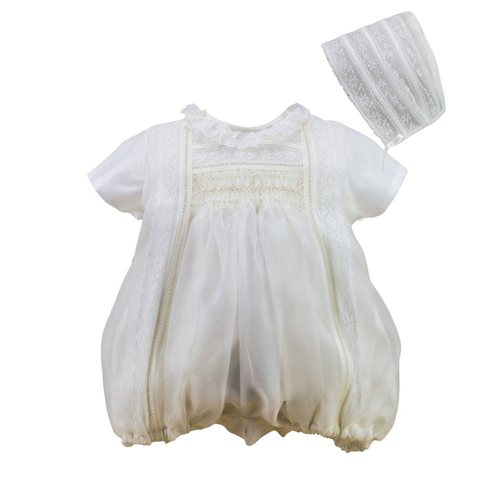 Regina Boy Ivory Handsmocked Romper with Bonnet