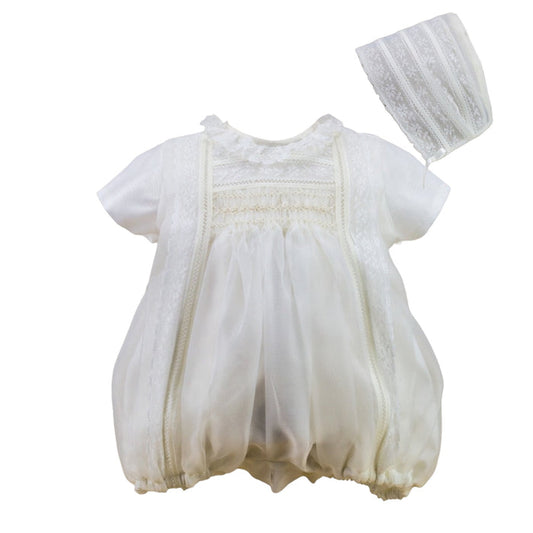 Regina Boy Ivory Handsmocked Romper with Bonnet