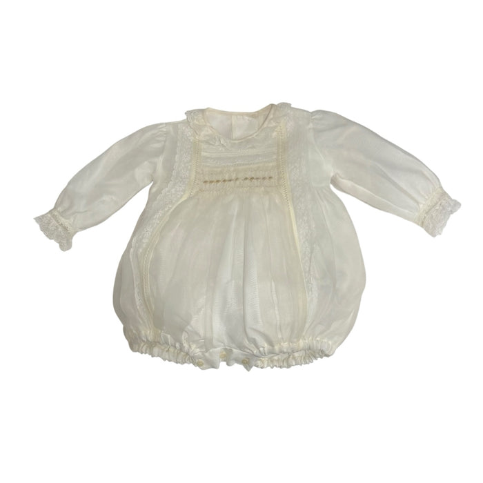 Regina Boy Long Sleeves Ivory Handsmocked Romper with Bonnet