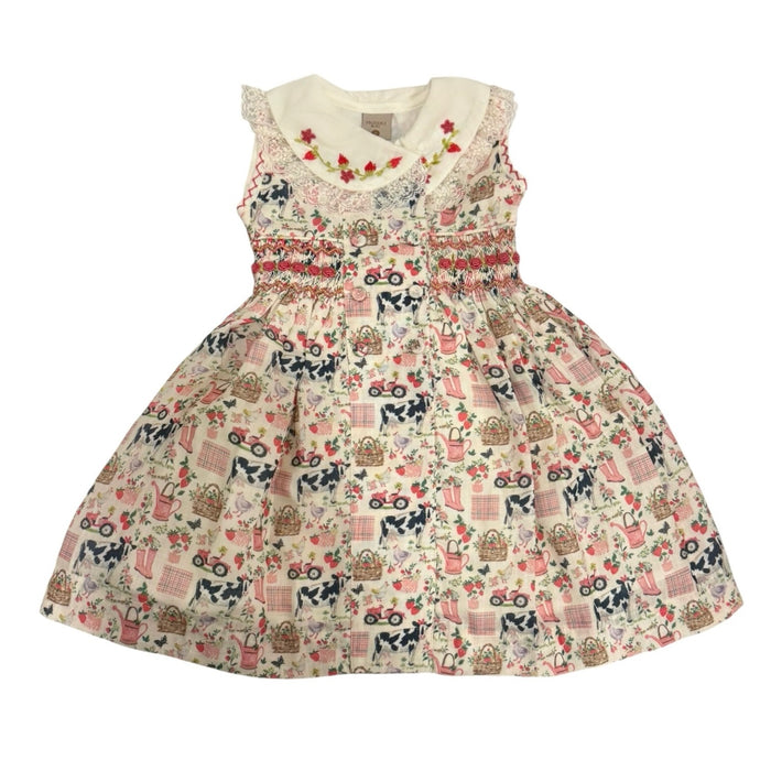 Renata Countryside Chic Handsmocked Sleeveless Dress in soft floral print