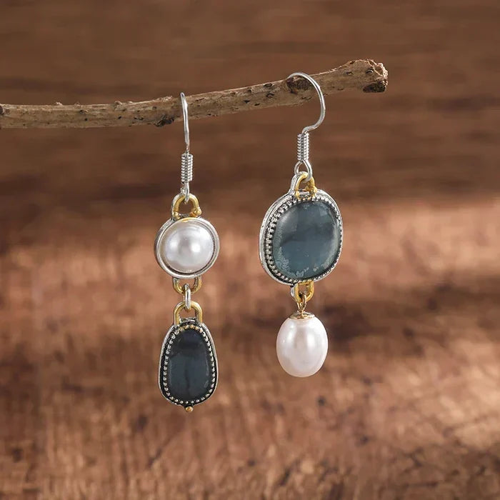 Retro Blue Natural Stone Earrings