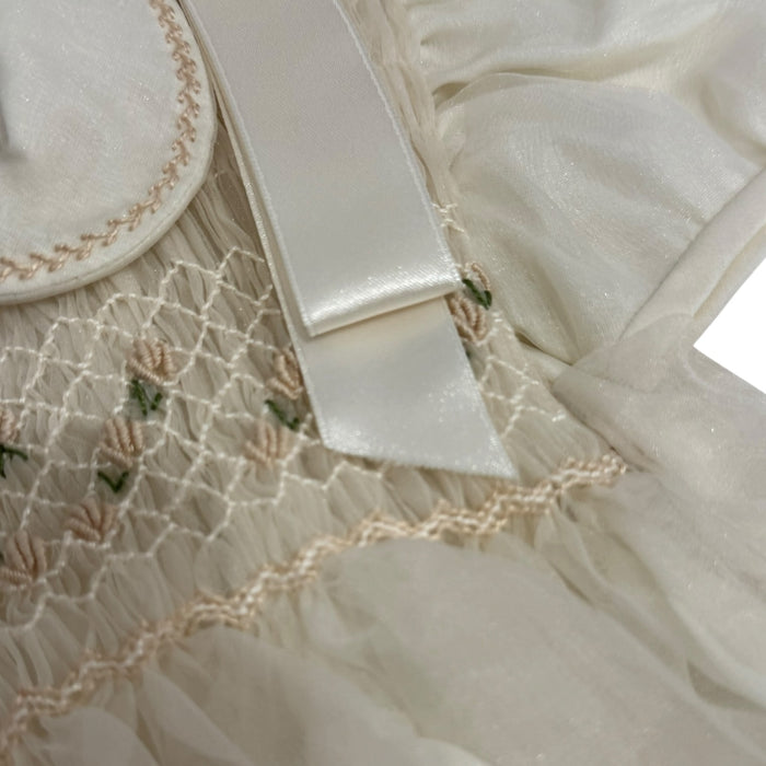 Close-up of tonal ivory handsmocking on Richard II Boy Romper