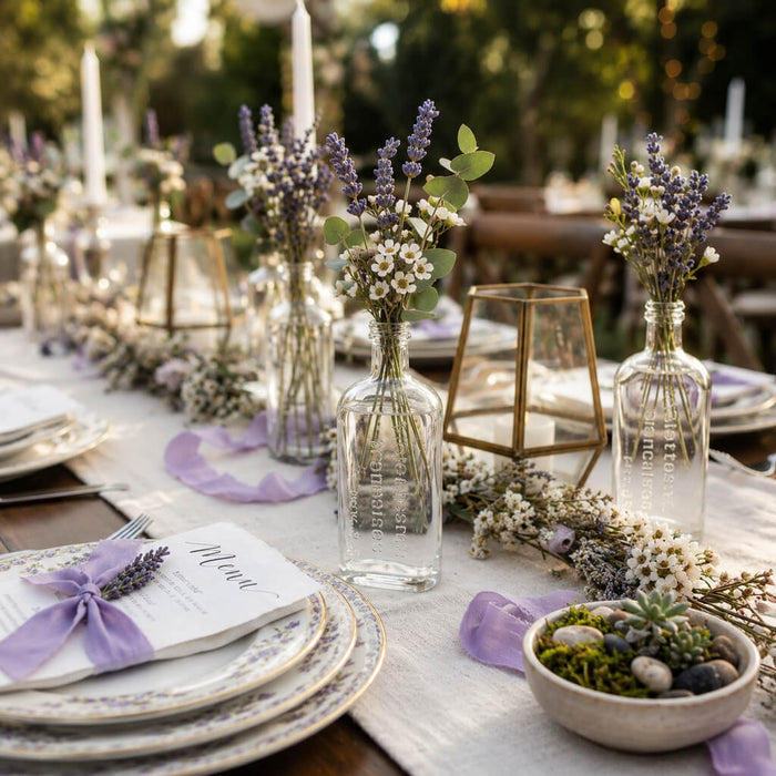 Effie Bud Vase with lavender and greenery on a wedding table