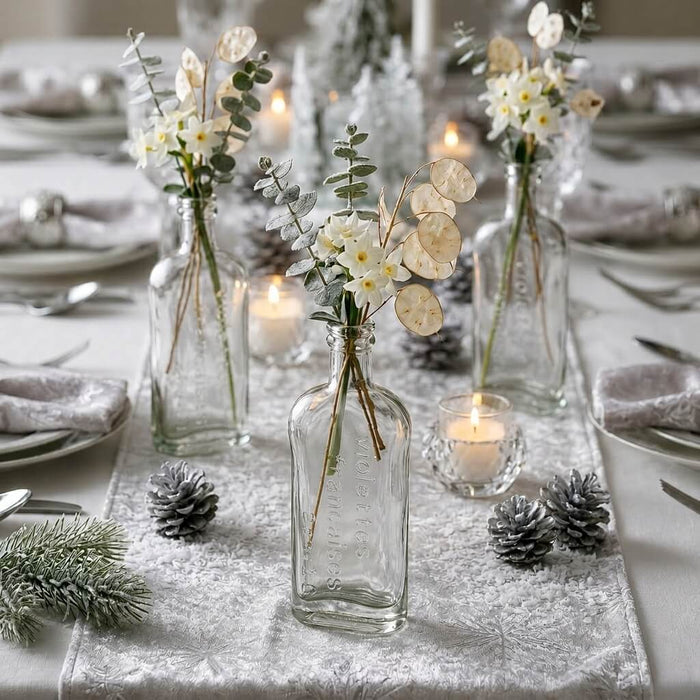 Effie Bud Vase with winter florals on a holiday table