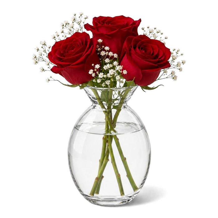Bud Vase with red roses and baby's breath