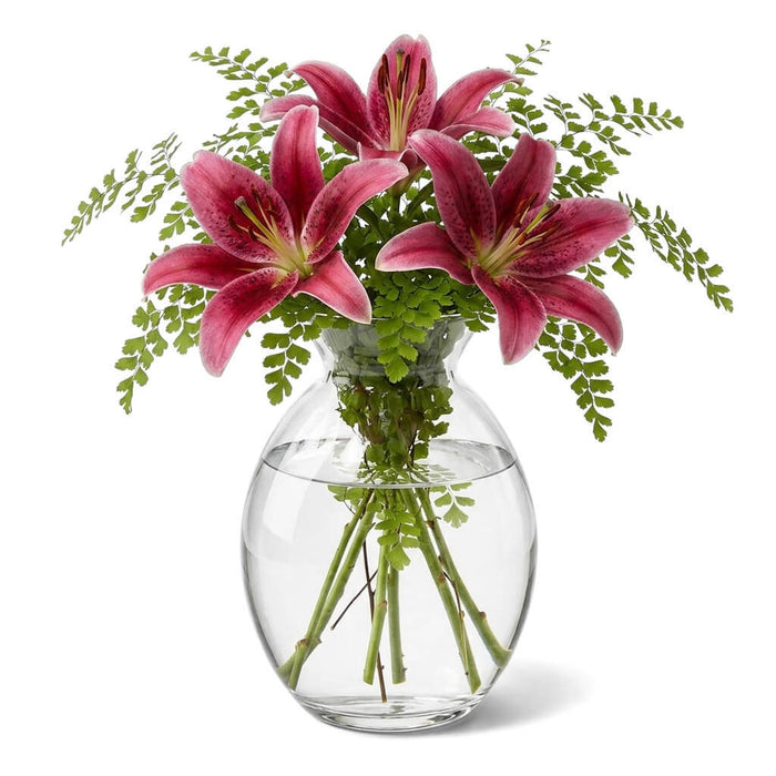 Bud Vase with pink lilies and greenery