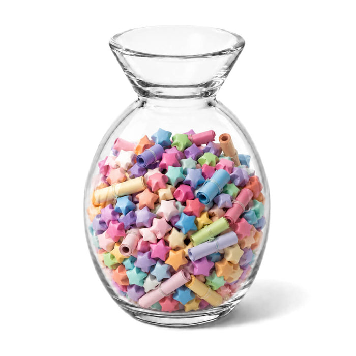 Bud Vase filled with colorful paper stars and scrolls