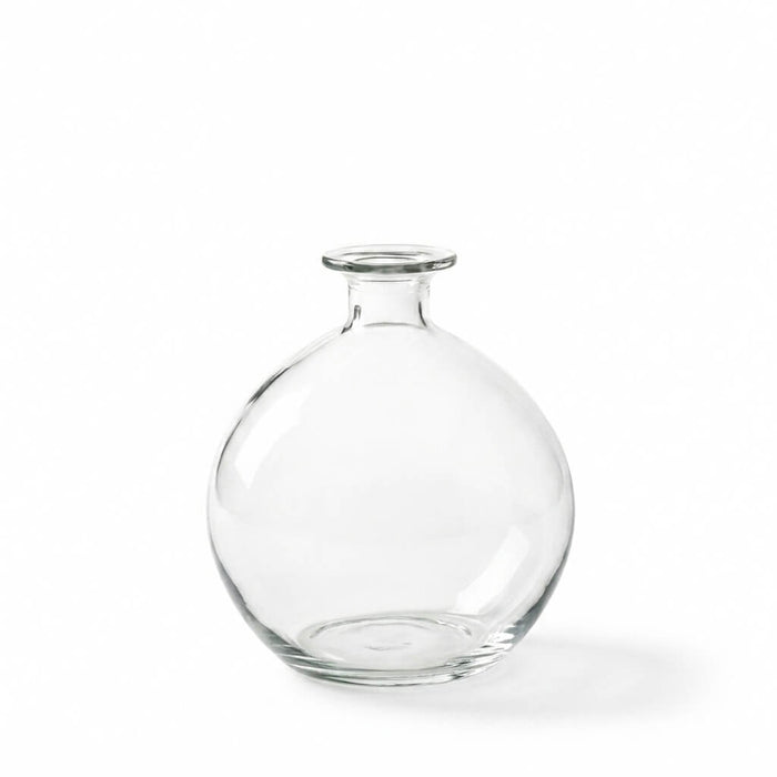 Clear glass Jolie Vase shown on a white background