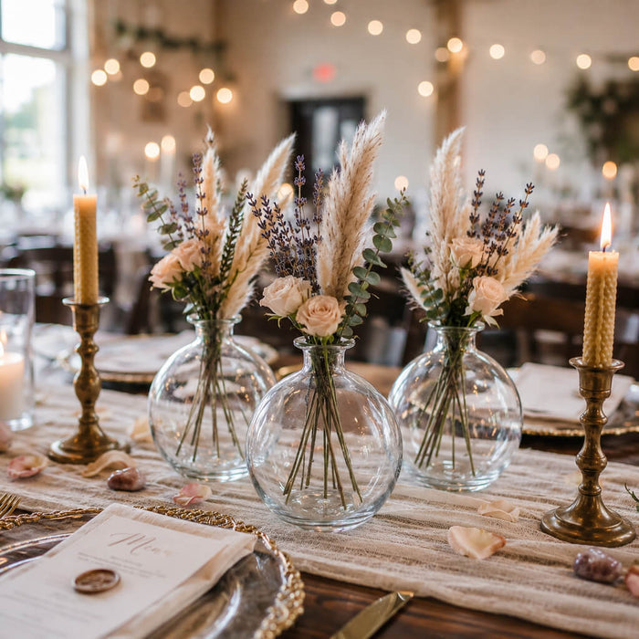 Jolie Vase with dried florals on a candlelit wedding table