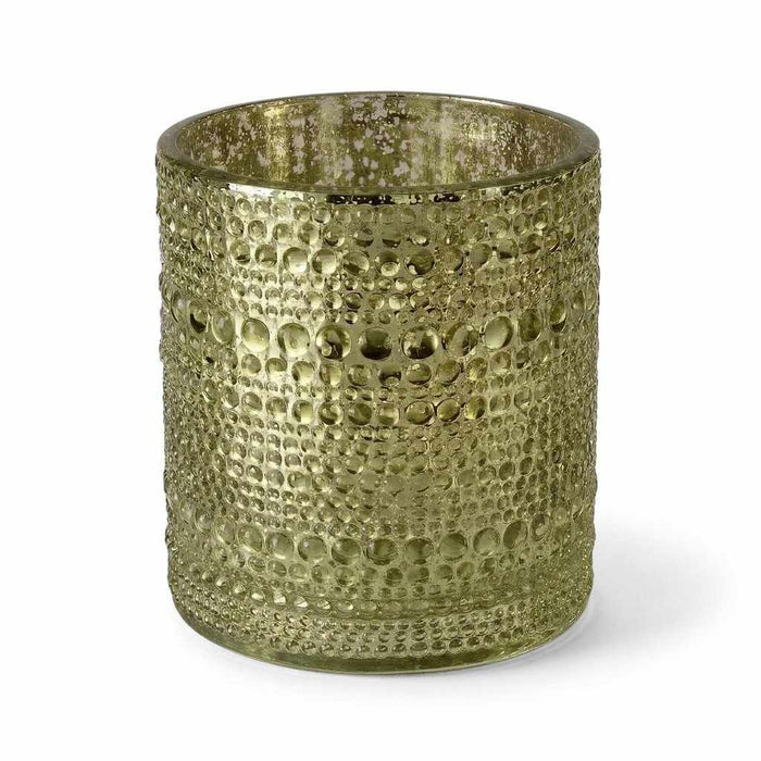 Pearly metallic gold mercury candle holder on white backdrop