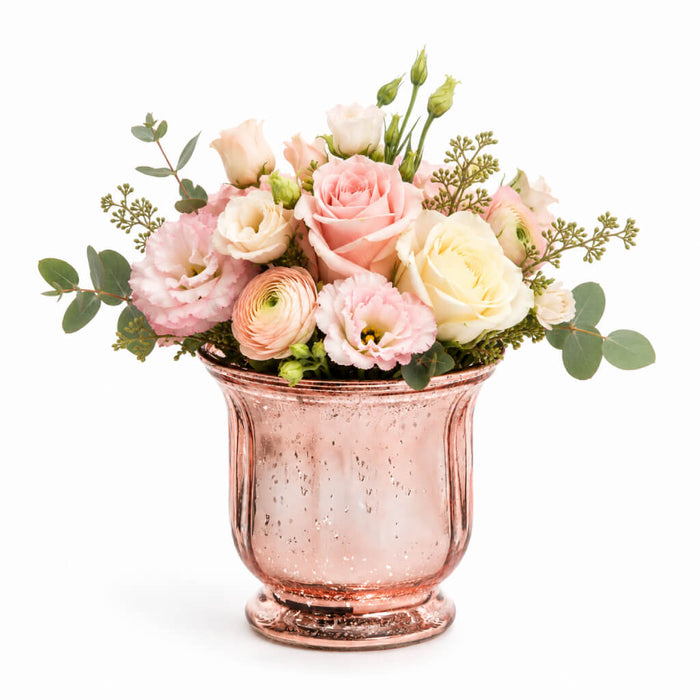 Mercury Venus Jar Rose Gold with pink and white flowers