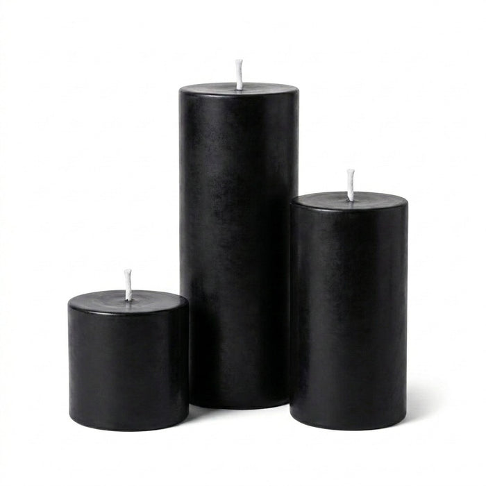 Richland Pillar Candles 3"x3", 3"x6" & 3"x9" Black Set of 36