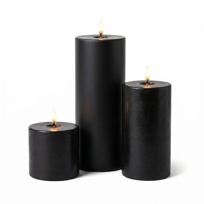 Richland Pillar Candles 3"x3", 3"x6" & 3"x9" Black Set of 36