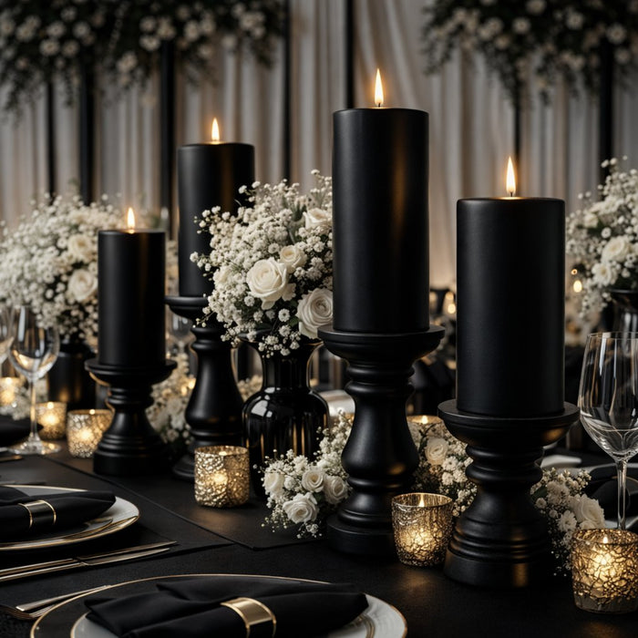 Richland Pillar Candles 3"x3", 3"x6" & 3"x9" Black Set of 36