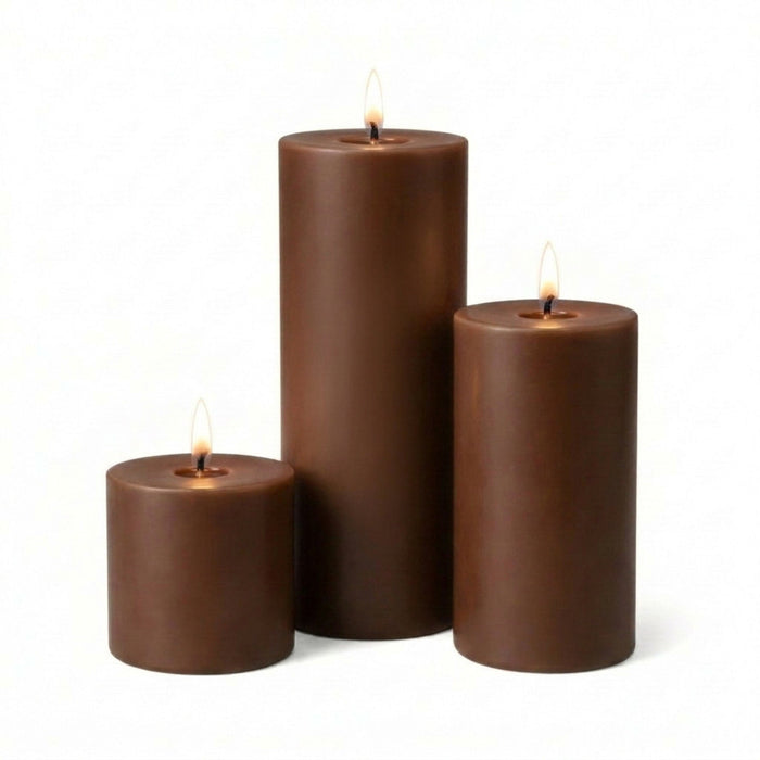 Richland Pillar Candles 3"x3", 3"x6" & 3"x9" Brown Set of 36