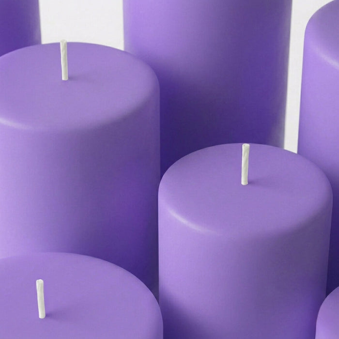 Richland Pillar Candles 3"x3", 3"x6" & 3"x9" Lavender Set of 12