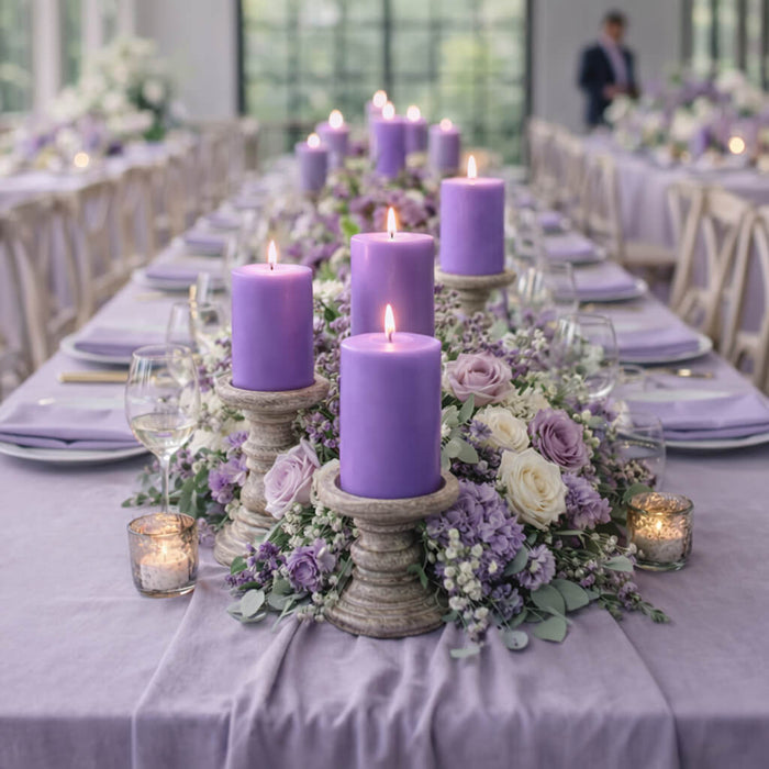 Richland Pillar Candles 3"x3", 3"x6" & 3"x9" Lavender Set of 12