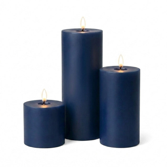 Richland Pillar Candles 3"x3", 3"x6" & 3"x9" Navy Blue Set of 12