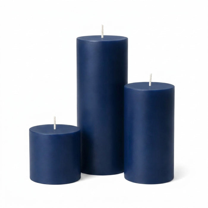 Richland Pillar Candles 3"x3", 3"x6" & 3"x9" Navy Blue Set of 18