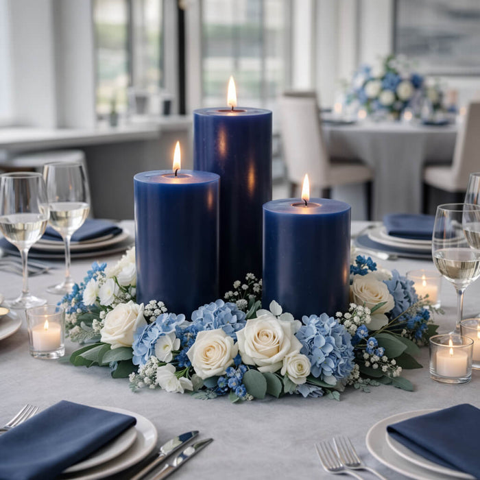 Richland Pillar Candles 3"x3", 3"x6" & 3"x9" Navy Blue Set of 18
