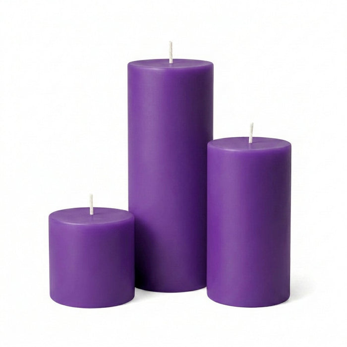 Richland Pillar Candles 3"x3", 3"x6" & 3"x9" Purple Set of 18
