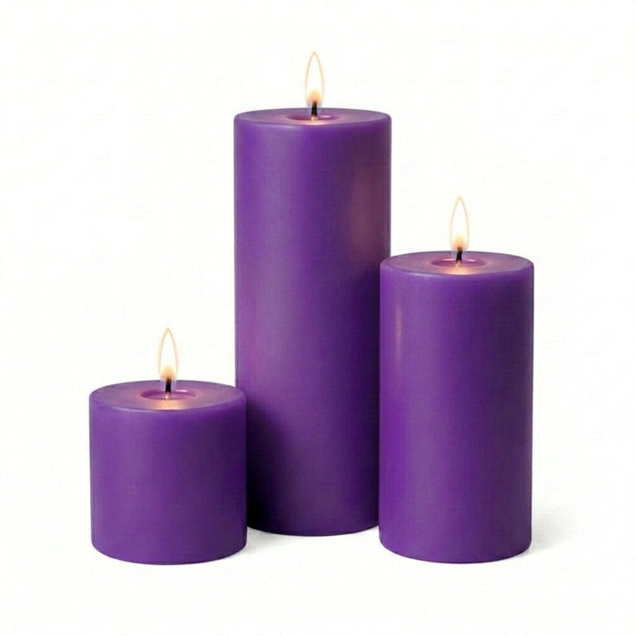 Richland Pillar Candles 3"x3", 3"x6" & 3"x9" Purple Set of 18