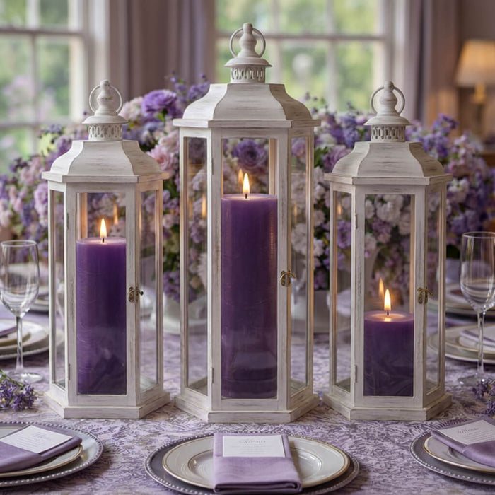 Richland Pillar Candles 3"x3", 3"x6" & 3"x9" Purple Set of 18