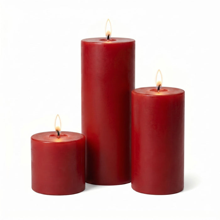 Richland Pillar Candles 3"x3", 3"x6" & 3"x9" Red Set of 12