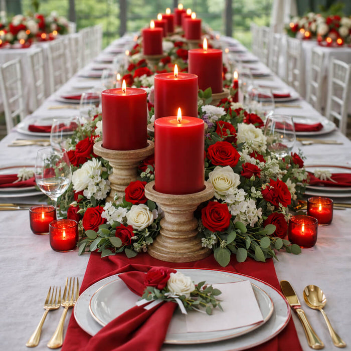 Richland Pillar Candles 3"x3", 3"x6" & 3"x9" Red Set of 12