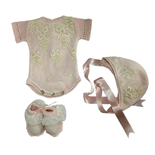 Roman Light Pink 3-piece Knitted Romper