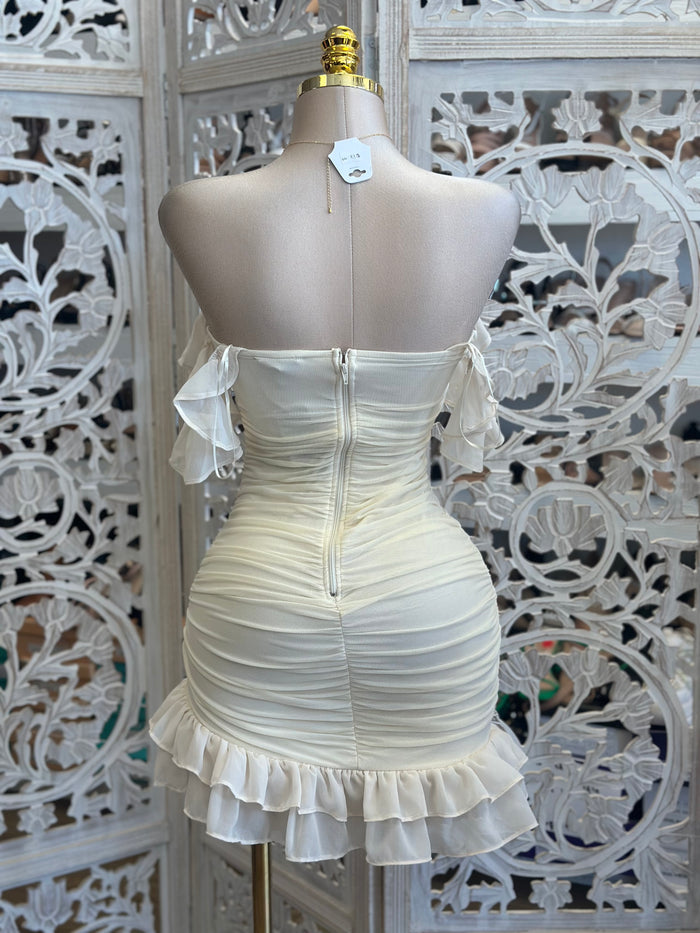Ruffled Off Shoulder Mini Dress - Estira, Stretchy