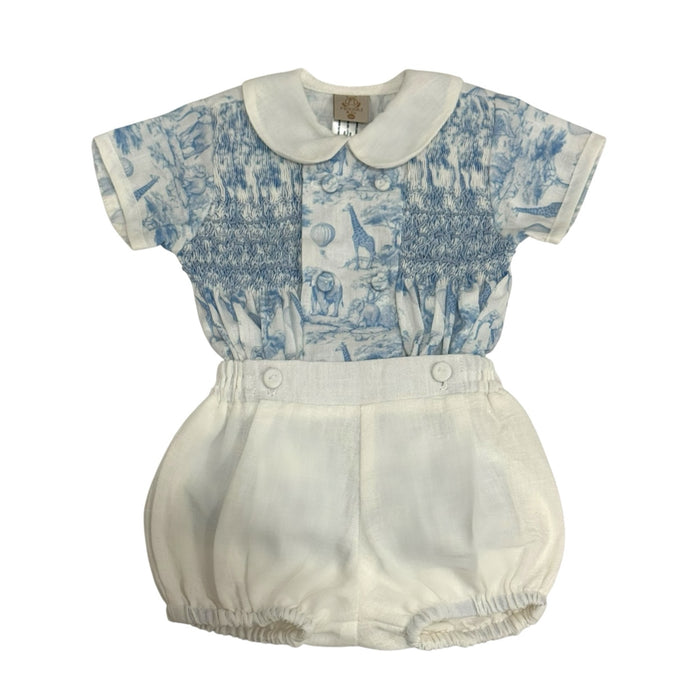 Safari Blue Handsmocked Boy Set