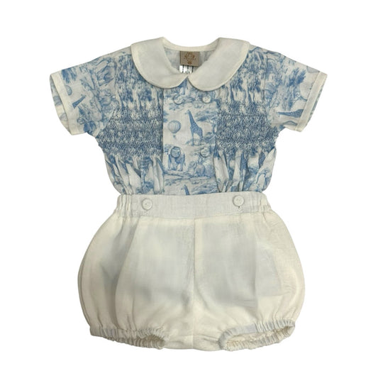 Safari Blue Handsmocked Boy Set