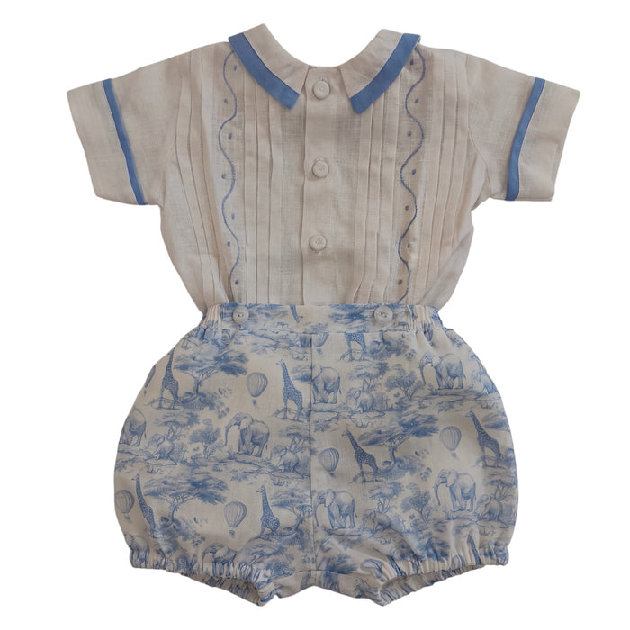 Safari Embroidered Blue Toile Boy 2-PC set