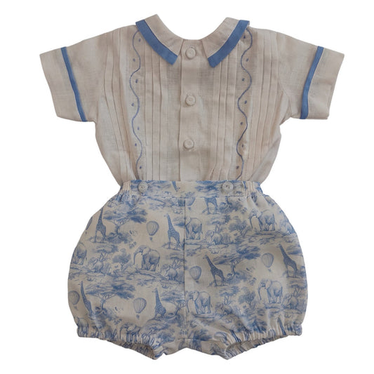 Safari Embroidered Blue Toile Boy 2-PC set